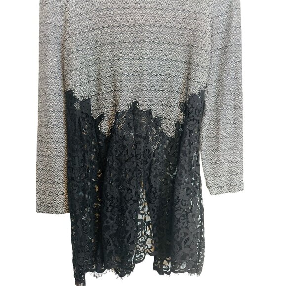 Zozo Medium Black Gray Black Lace Trimmed Knit Cardigan Tweed - Picture 7 of 9